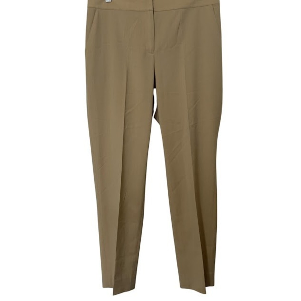St. John Khaki Lightweight Pleated Straight Leg Trouser Dress Pants Womens 8